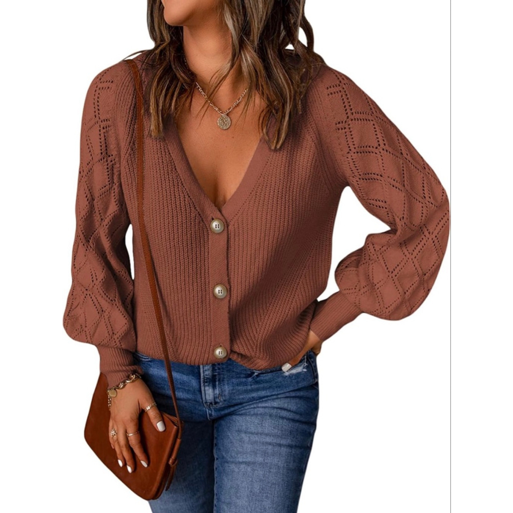 NEW Astylish Long Sleeve Open Front Knit Button Down Cardigan Sweaters M